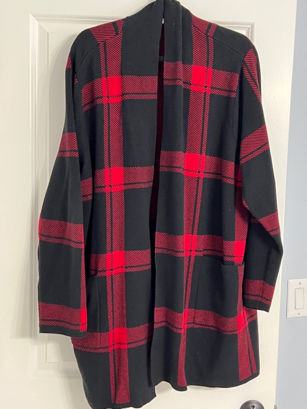 J. Jill Black and Red Plaid Open Cardigan Blazer